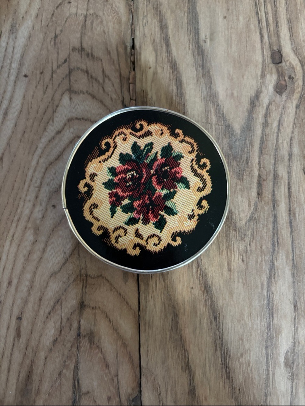 Vintage Floral Needlepoint Printed Small Mirror
